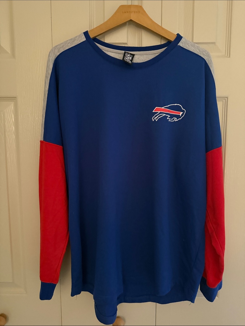 NFL Buffalo bills Blue Crewneck Sweatshirt with Red Sleeves and Gray Accents